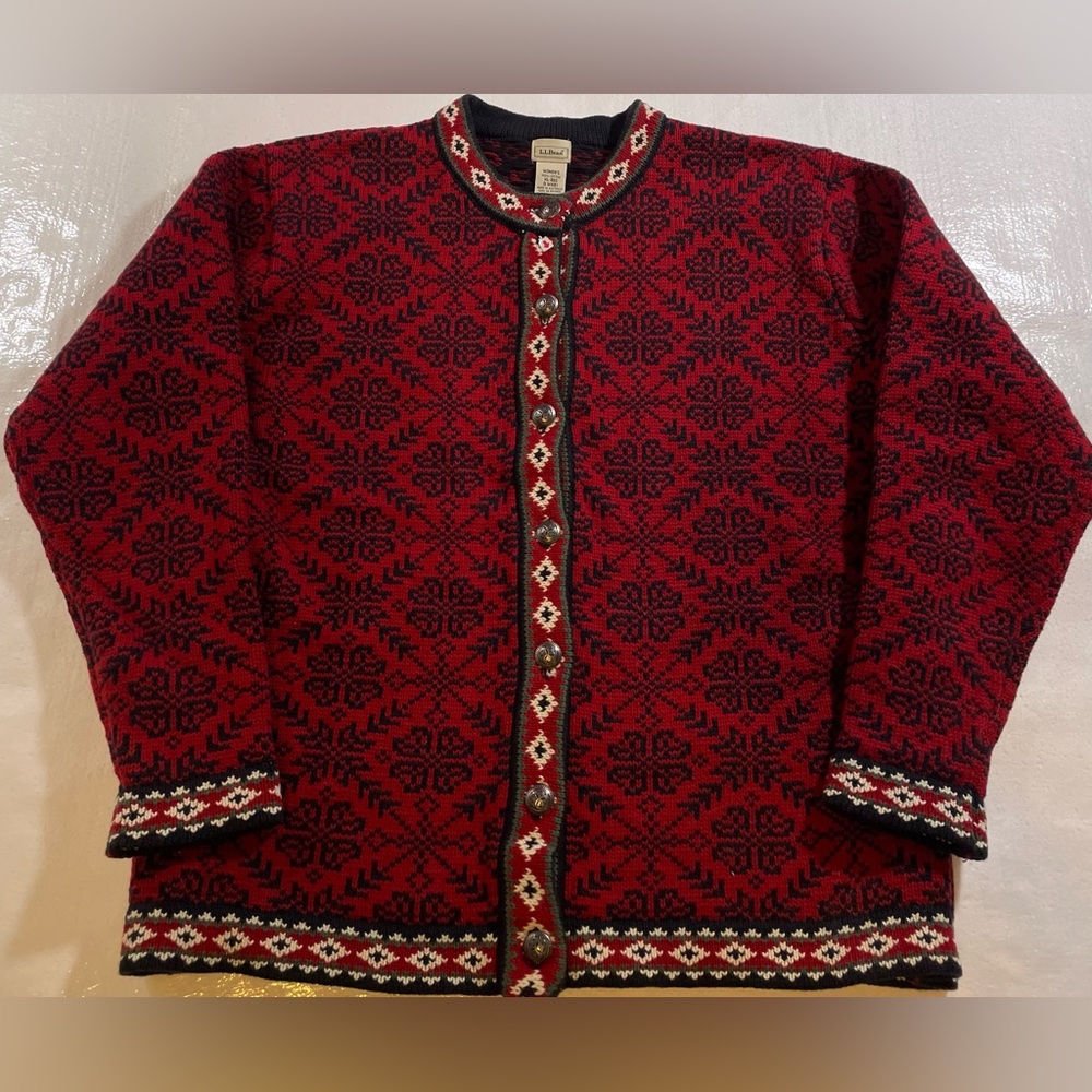 VTG LL BEAN Nordic Cardigan Heavy-merino wool Metal Button front XL Reg
